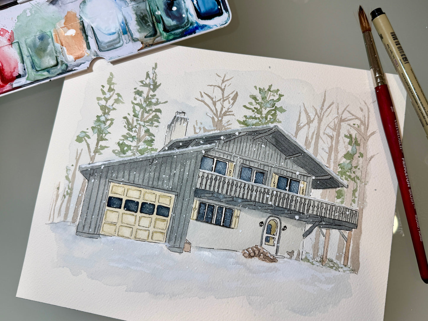 Home Portrait Custom Watercolor Painting, House-Warming Gift