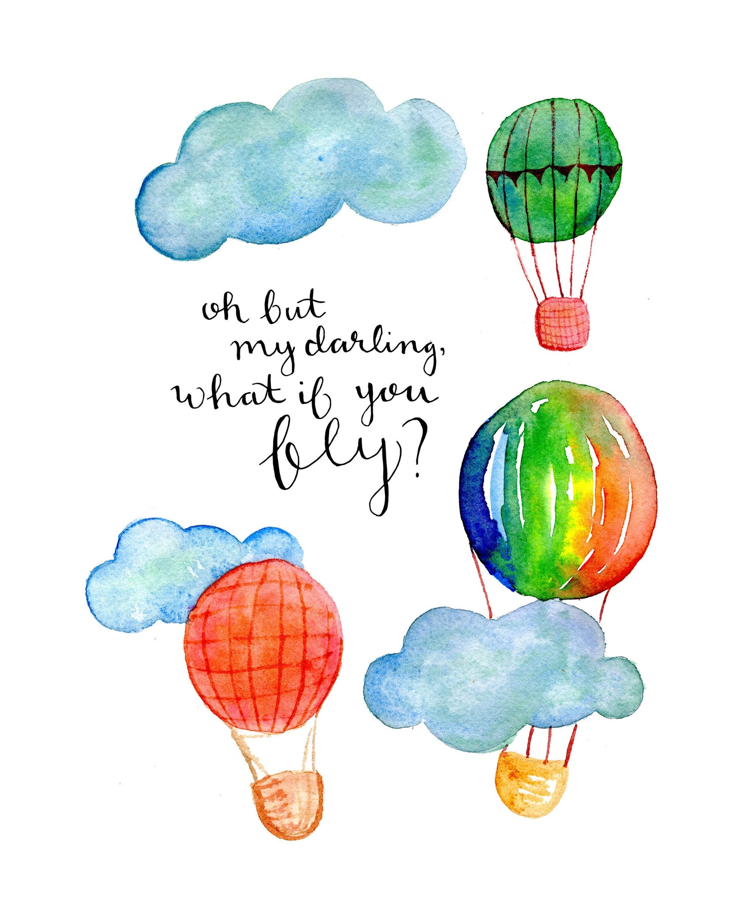 Hot Air Balloons Art Print, Nursery Watercolor