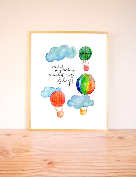 Hot Air Balloons Art Print, Nursery Watercolor