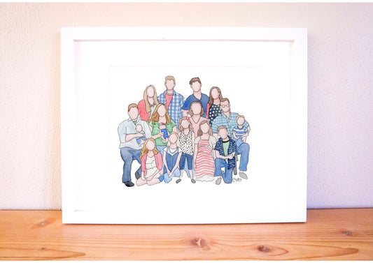 Custom Family Portrait Watercolor, Faceless Style