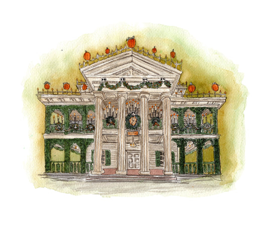 Disneyland Holiday Haunted Mansion Watercolor