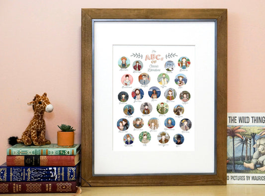 “The ABCs of Classic Literature” Hand Painted Watercolor Print, Classroom Art