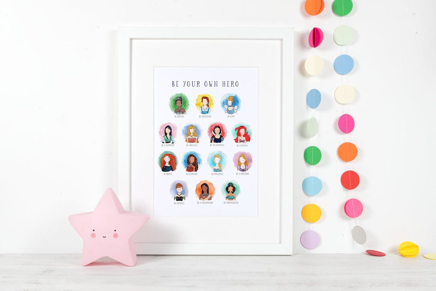 Disney Princess Watercolor Nursery Art, "Be Your Own Hero"