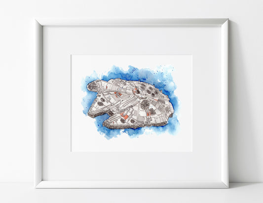 Star Wars Millennium Falcon Watercolor Print, Star Wars Nursery