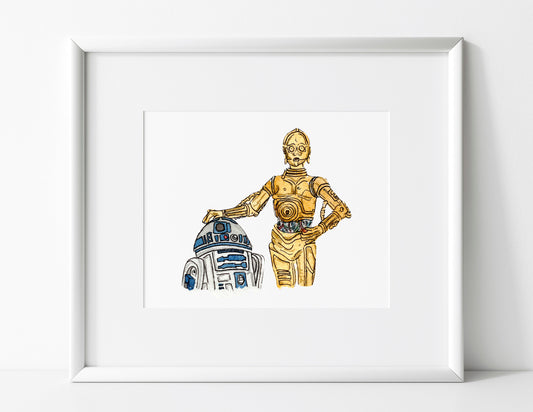 Star Wars C3PO and R2D2 Watercolor Art, Star Wars Nursery