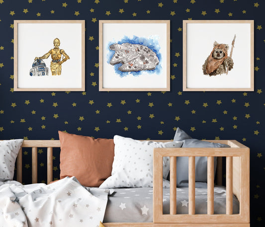 Star Wars Set of 3 Watercolor Art Prints, Star Wars Nursery