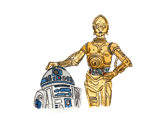 Star Wars C3PO and R2D2 Watercolor Art, Star Wars Nursery