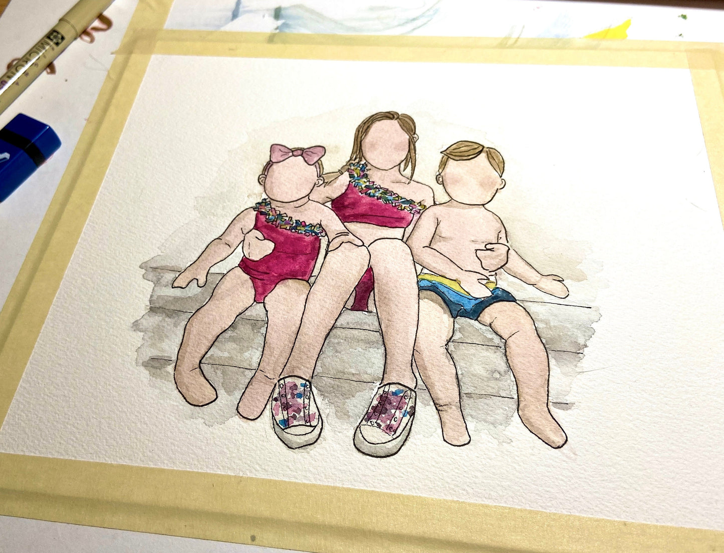 Custom Family Portrait Watercolor, Faceless Style