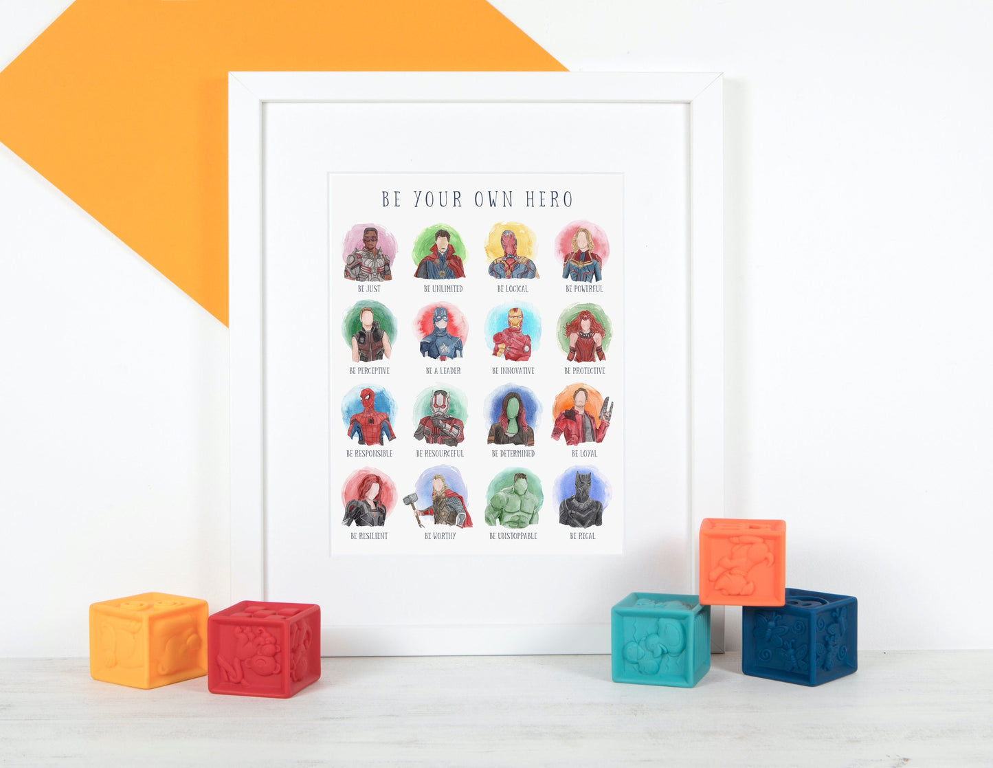 Marvel Super Hero Nursery Wall Art, Hand-Painted Watercolor "Be Your Own Hero" Marvel Print